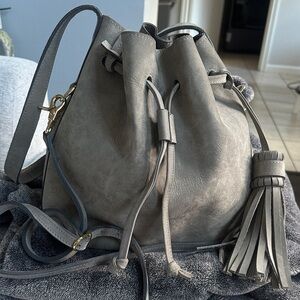 Gray Shuvi-Luna Leather Drawstring Bucket Bag